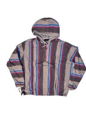 Striped Surfer Poncho Baja Hoodie XL Henley Pullover Drug Rug Skater